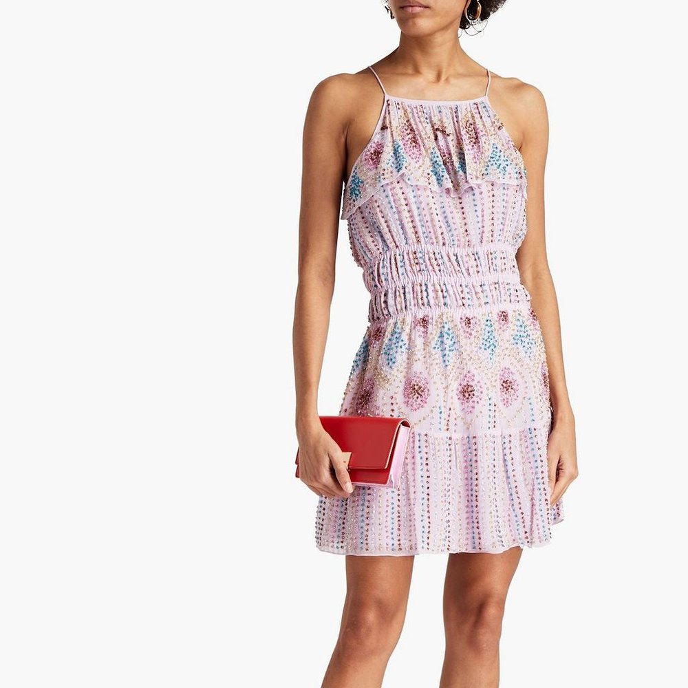 NEW Lilac Bead-Embellished Ruffled Mini Dress